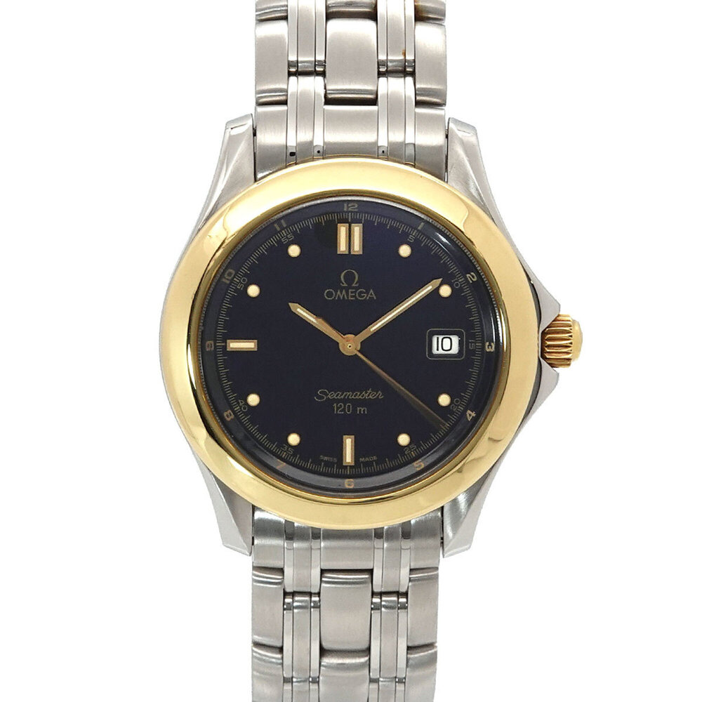 Omega Seamaster 120 Two-Tone 2411 50 Men's Watch Date Black YG Yellow Gold Qu...